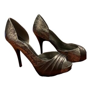 GUESS Open toe Slingback silver Heels Upper Black Print look Sz 8